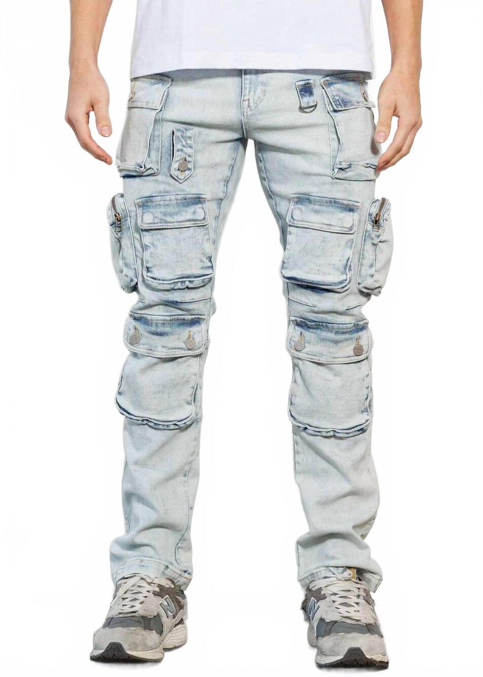 NEW FIRST ROW cargo denim jeans in blue
